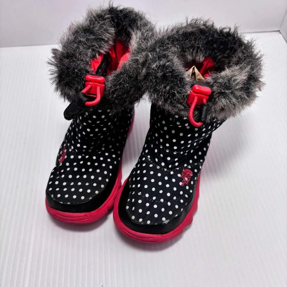THE NORTH FACE Nuptse Polka Dot Faux Fur Trim Goose‎ Down Pullon Boots Girls 9